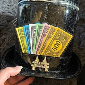 Loungefly Black Sparkle Hat Bag with Colorful Money Design